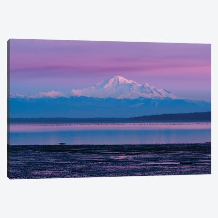 Canada, British Columbia, Boundary Bay. Mount Baker From The Shoreline At Sunset. Canvas Print #YCH50} by Yuri Choufour Canvas Art Print