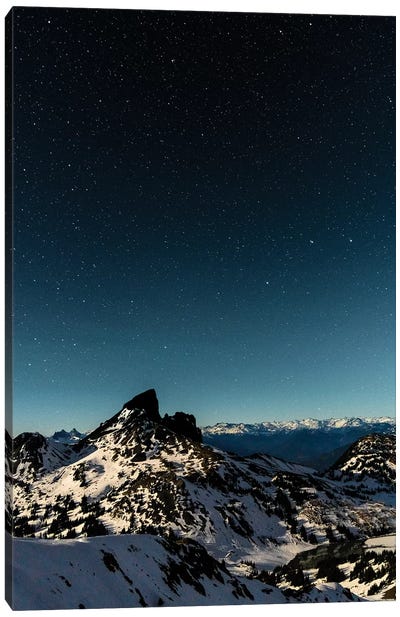 Canada, British Columbia, Garibaldi Provincial Park. Black Tusk Under Moonlight And A Starry Sky. Canvas Art Print - Yuri Choufour
