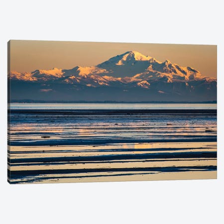 Canada, British Columbia. Boundary Bay, Mount Baker From The Shoreline At Sunset. Canvas Print #YCH77} by Yuri Choufour Canvas Artwork