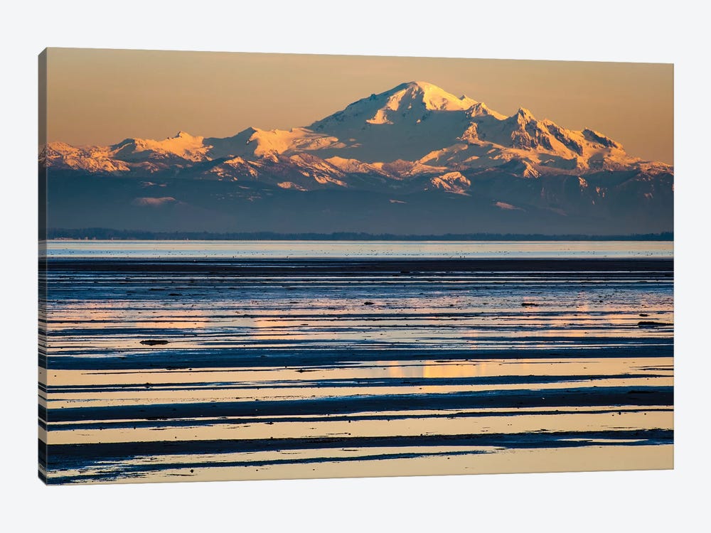Canada, British Columbia. Boundary Bay, Mount Baker From The Shoreline At Sunset. by Yuri Choufour 1-piece Art Print