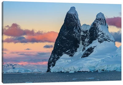 Antarctic Peninsula, Antarctica, Lemaire Channel. Una Peaks At Sunset. Canvas Art Print - Antarctica Art