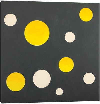 Nine Completed Circles Canvas Art Print - Black, White & Yellow Art