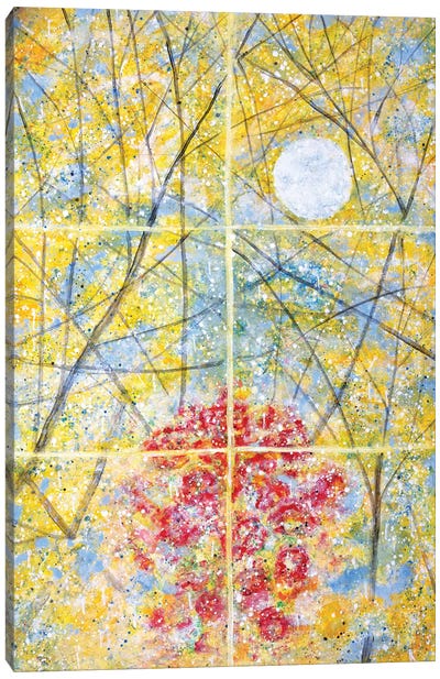 Relected Moon Rain and Roses  Canvas Art Print - Similar to Jackson Pollock