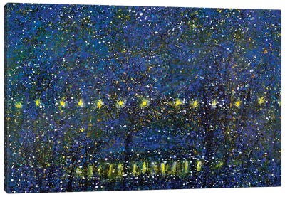 Night Time City Park With Pond Canvas Art Print - Yolanda Fernandez-Shebeko