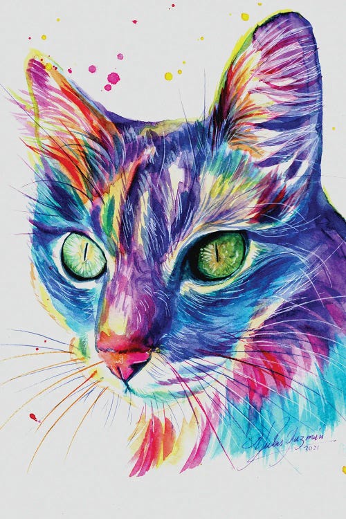 Rainbow cat wall art canvas