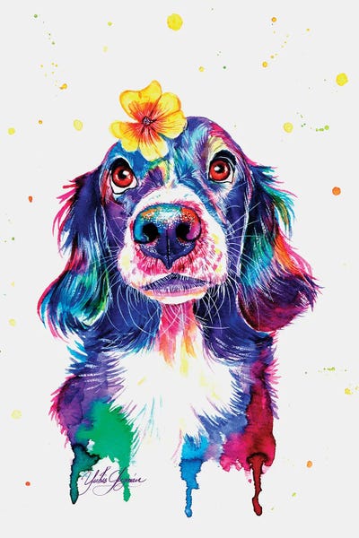 Spaniels: Yellow Flower Cocker by Yubis Guzman
