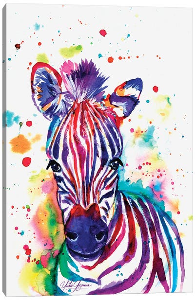 Zera With Watercolors Canvas Art Print - Zebra Art