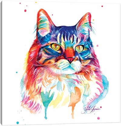 Gato Peludo Colorido Canvas Art Print - Yubis Guzman