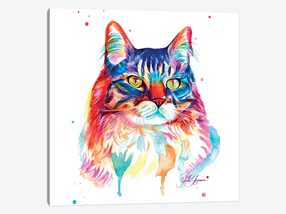 Gato Peludo Colorido by Yubis Guzman 1-piece Canvas Art