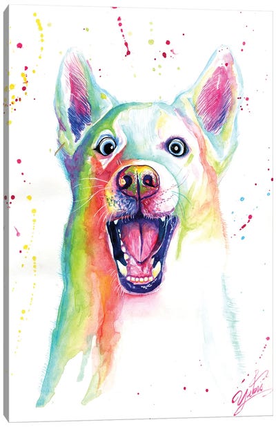 Colorful Happy Wolf Canvas Art Print - Yubis Guzman