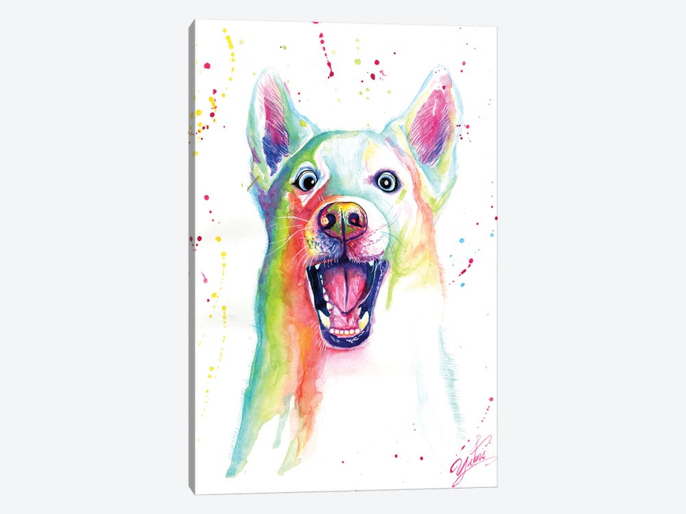 Colorful Happy Wolf by Yubis Guzman 1-piece Art Print