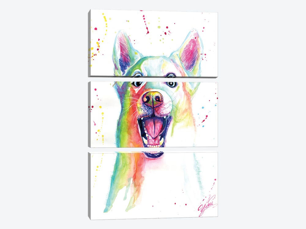 Colorful Happy Wolf by Yubis Guzman 3-piece Canvas Print