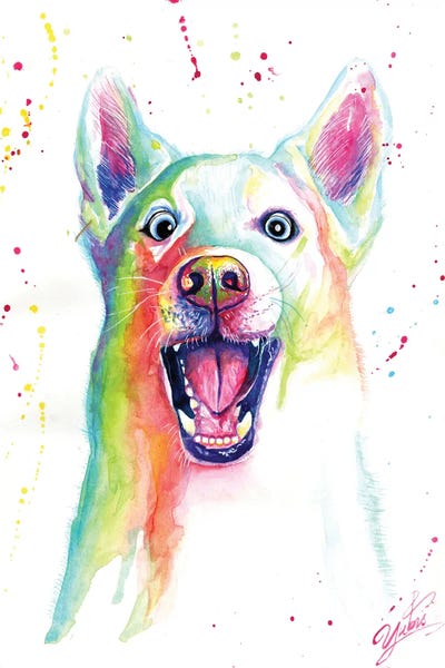 Wolves: Colorful Happy Wolf by Yubis Guzman