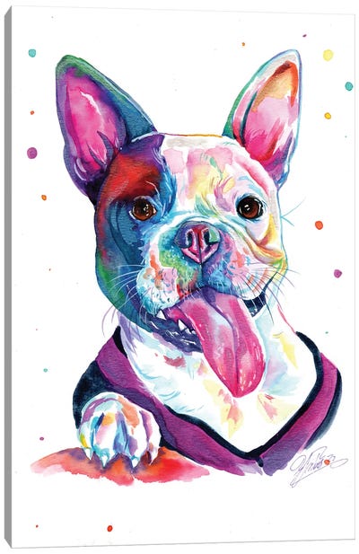 Bulldog Feliz Canvas Art Print - Yubis Guzman