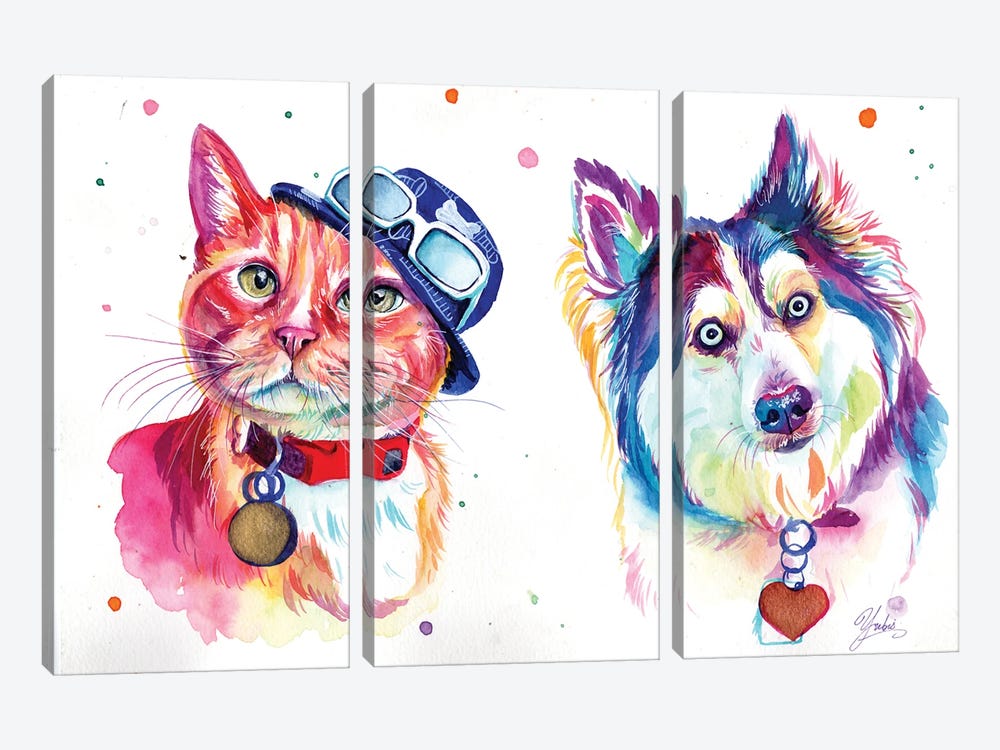 Dog Friends With Style by Yubis Guzman 3-piece Canvas Print
