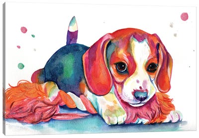 Playful Baby Beagle Canvas Art Print - Puppy Art