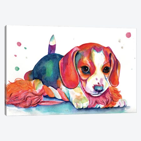 Playful Baby Beagle Canvas Print #YGM150} by Yubis Guzman Art Print