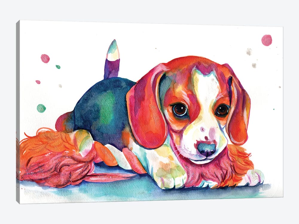 Playful Baby Beagle by Yubis Guzman 1-piece Canvas Print