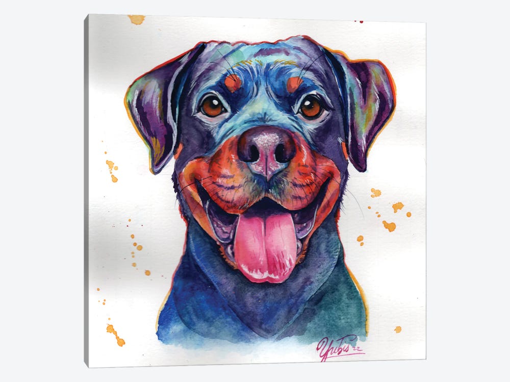 Colorful Happy Dog by Yubis Guzman 1-piece Canvas Artwork