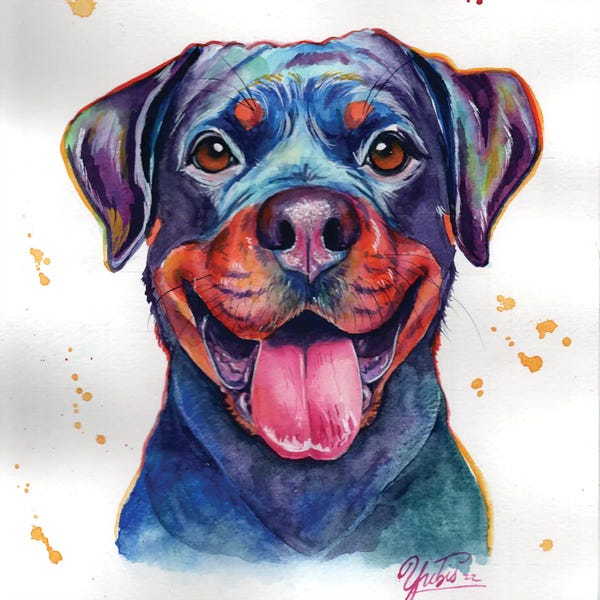 Rottweilers: Colorful Happy Dog by Yubis Guzman