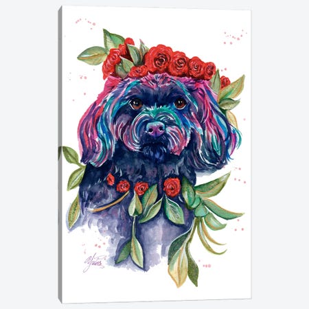 Poodle Puppy With Flowers Canvas Print #YGM162} by Yubis Guzman Canvas Art