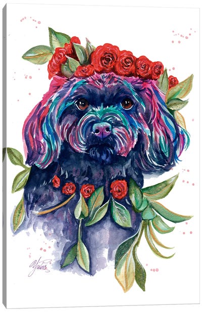 Poodle Puppy With Flowers Canvas Art Print - Poodle Art