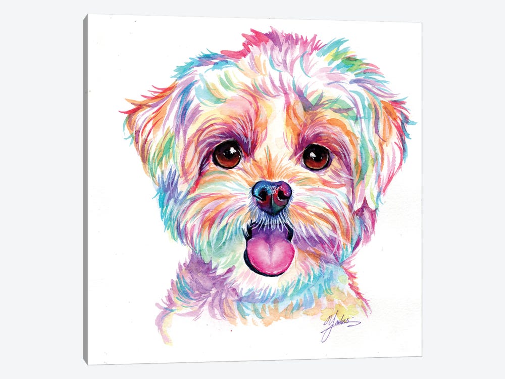 Happy Poodle Puppy by Yubis Guzman 1-piece Art Print
