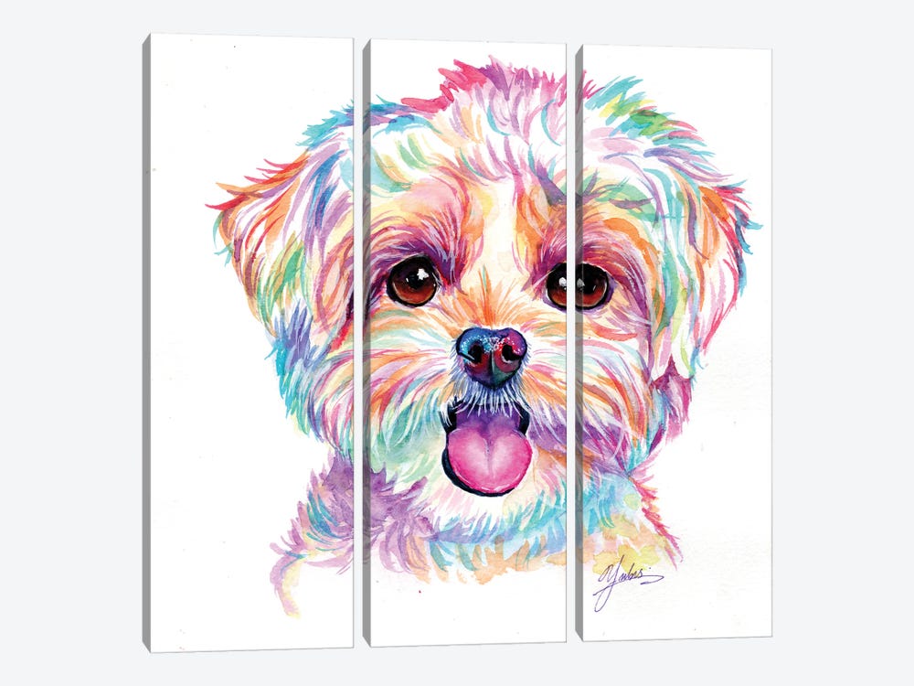 Happy Poodle Puppy by Yubis Guzman 3-piece Canvas Art Print