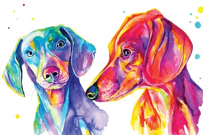 Dachshunds Brothers by Yubis Guzman metal wall art