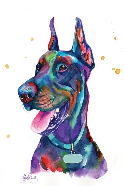 Yubis Guzman: Turquoise Doberman by Yubis Guzman