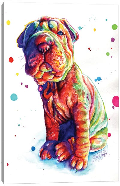 Colorful Shar Pei Puppy Canvas Art Print - Shar-Pei Art