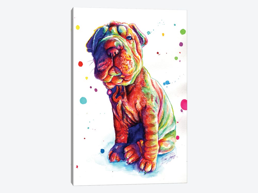 Colorful Shar Pei Puppy by Yubis Guzman 1-piece Canvas Print