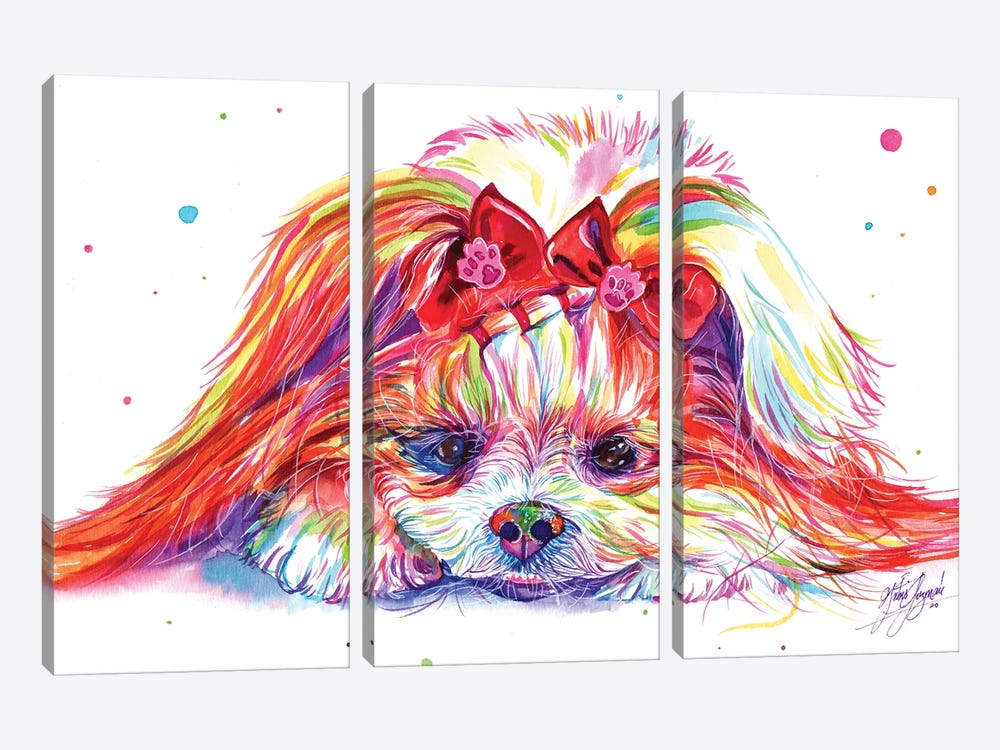 Cute Dog by Yubis Guzman 3-piece Canvas Art