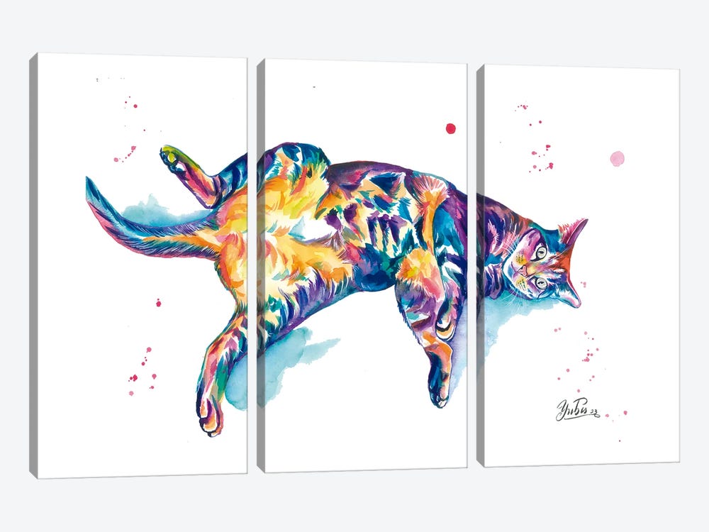 Gato Atigrado Colorido by Yubis Guzman 3-piece Canvas Wall Art