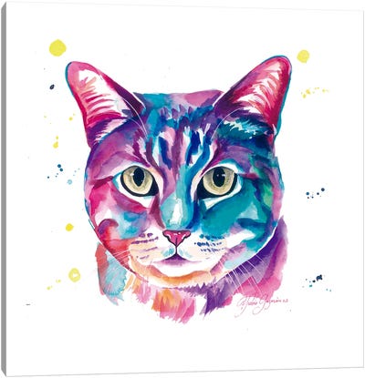 Gato Gris Colorido Canvas Art Print - Yubis Guzman