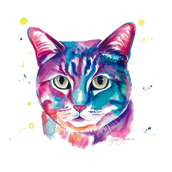 Yubis Guzman: Gato Gris Colorido by Yubis Guzman