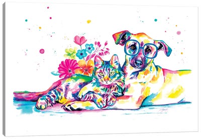 Gato Y Perro Amigos Canvas Art Print - Yubis Guzman