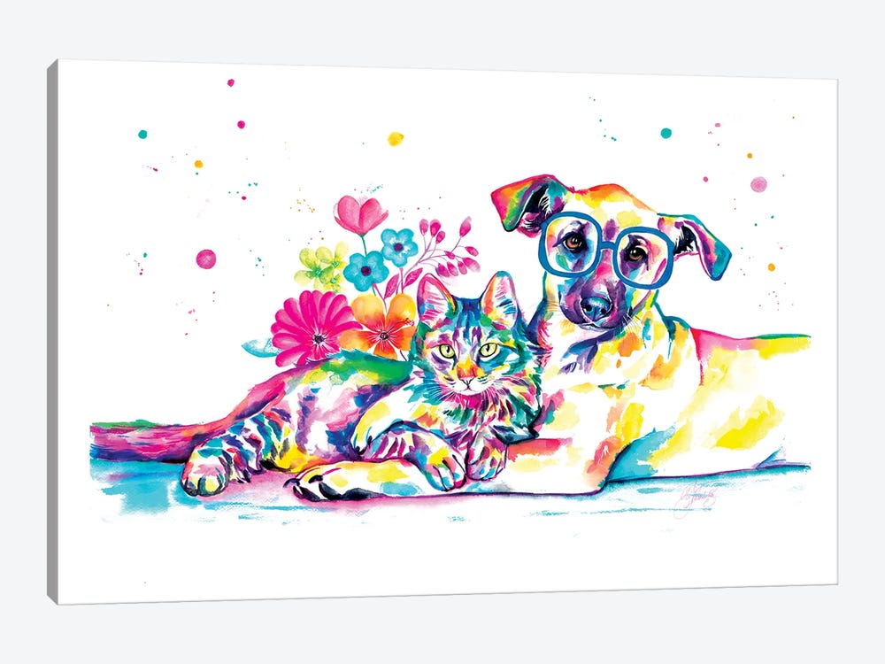 Gato Y Perro Amigos by Yubis Guzman 1-piece Art Print