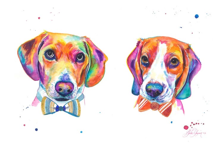 Hermanos Beagles Coloridos by Yubis Guzman wall art