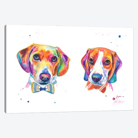 Hermanos Beagles Coloridos Canvas Print #YGM228} by Yubis Guzman Art Print