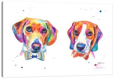 Hermanos Beagles Coloridos Canvas Art Print - Beagle Art