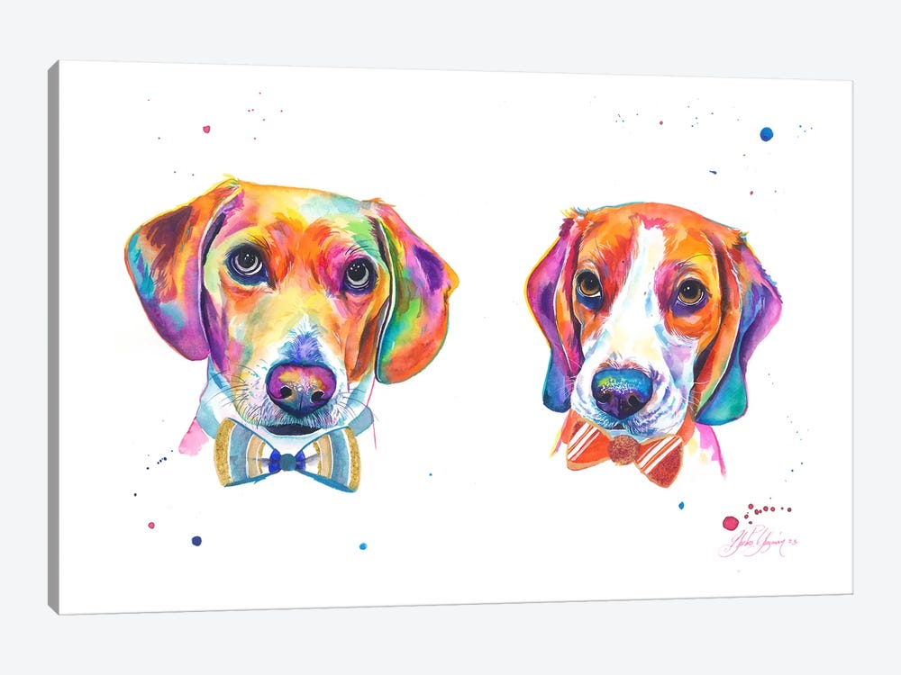 Hermanos Beagles Coloridos by Yubis Guzman 1-piece Canvas Artwork