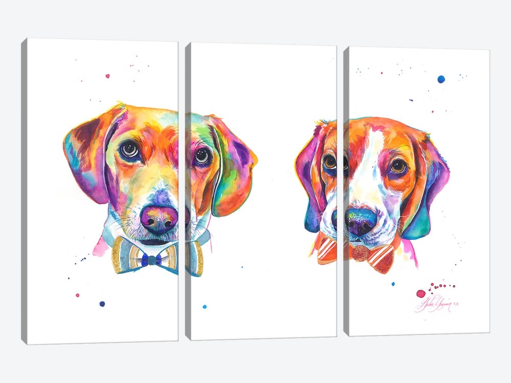 Hermanos Beagles Coloridos by Yubis Guzman 3-piece Canvas Art