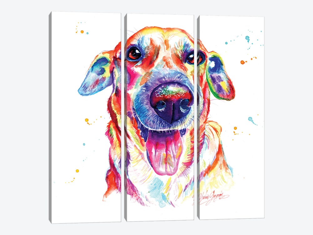 Happy Dog by Yubis Guzman 3-piece Canvas Print