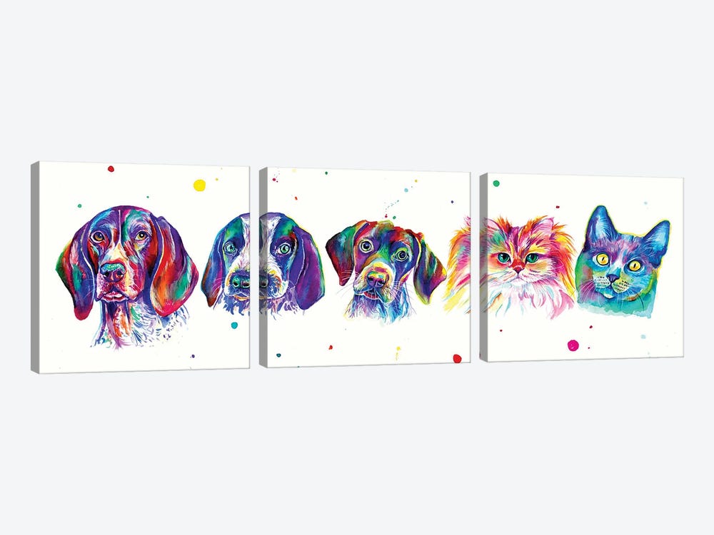 Pets Family by Yubis Guzman 3-piece Canvas Wall Art