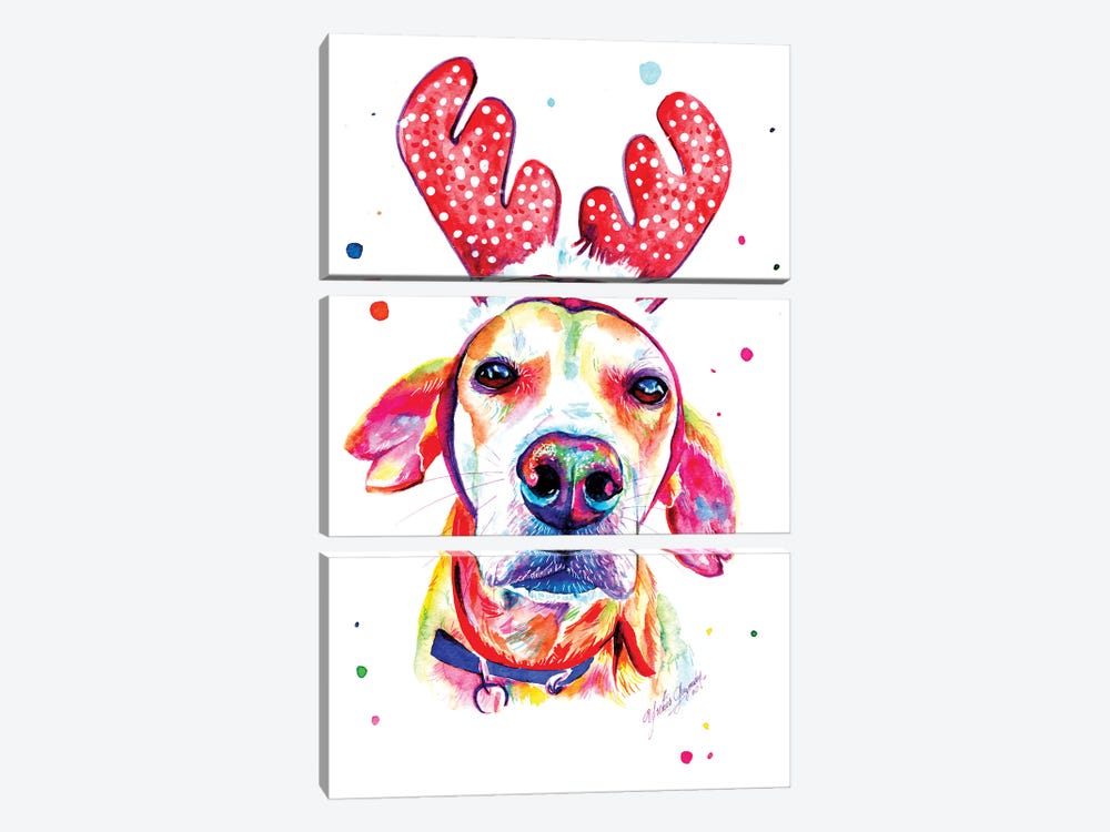 Christmas Dog by Yubis Guzman 3-piece Canvas Art Print