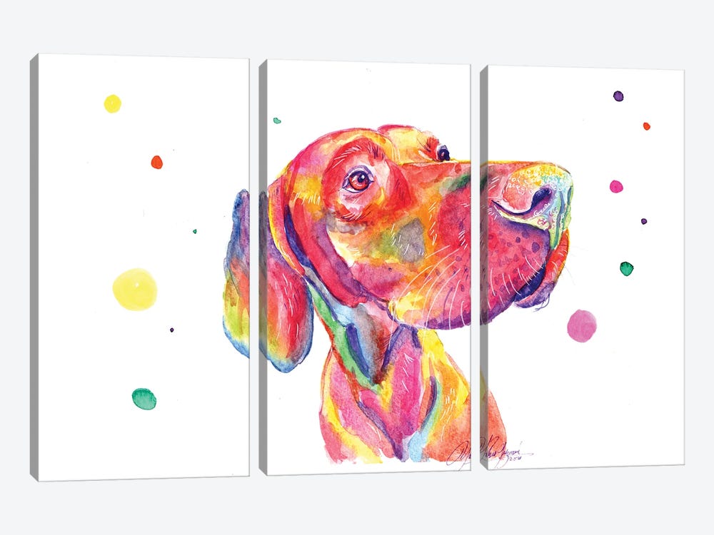 Colorful Observer Dog by Yubis Guzman 3-piece Canvas Print
