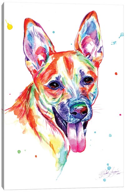 Colorful Portrait Of Dog Canvas Art Print - Yubis Guzman