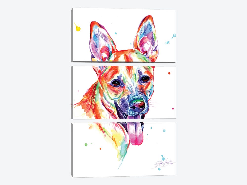 Colorful Portrait Of Dog by Yubis Guzman 3-piece Canvas Wall Art