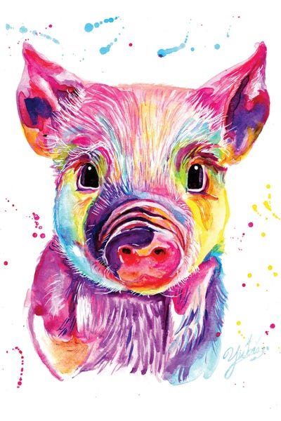 Colorful Mini Pig Canvas Wall Art by Yubis Guzman iCanvas